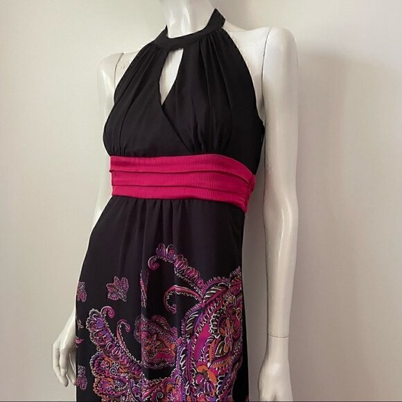 La Chateau Chiffon Floral Paisley Halter Maxi Dress, Sz Small - Picture 2 of 16